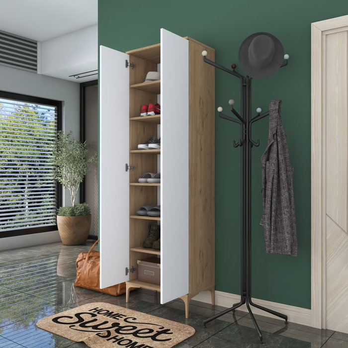 Hanah Home EA116 -2746 Recibidor de Entrada Elegante Nogal y Blanco 60x198x37.5cm
